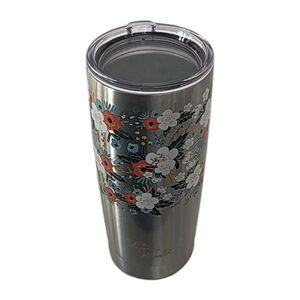 Pioneer Woman Stainless Steel Floral Tumbler 20Oz Travel Mug w/Lid Red White